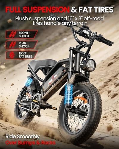ADISTAR 16" Electric Bike for Adults & Teens – 750W Peak Motor 27.8MPH, 48V 15Ah Battery 60 Miles, 3.0 Fat Tire Ebike, Full Suspension, 4 Riding Modes - Thumbnail 4