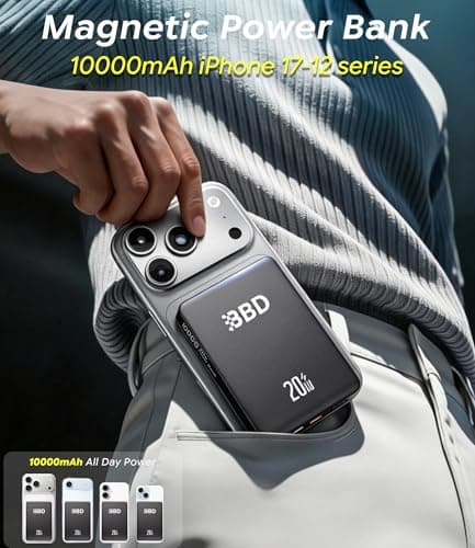 BBD Magsafe Portable Charger,10000mAh Magnetic Power Bank Fast Charging PD 20w with USB C Cable,Slim Magsafe Battery Pack Travel Essential,Wireless Power Bank for iphone 17/16/15/14/13/12 Series 1Pack - Thumbnail 2