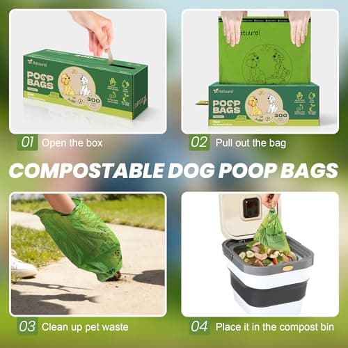 Compostable Dog Poop Bags-300 Bags 1Rolls, Poop Bags for Dogs Made of Cornstarch, Unscented, Ideal for Backyard Pickups - Thumbnail 4