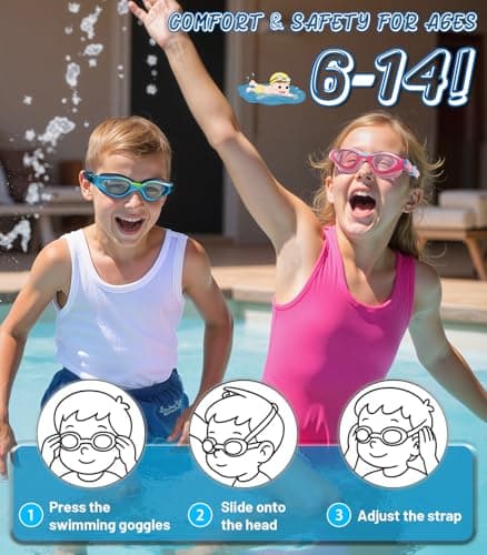 HIGAHY Swim Goggles for Kids 6-14, 2 Pack Anti-Fog UV Protection Clear Swimming Goggles, Leakproof Pool Swim Goggles for Boys Girls - Thumbnail 5