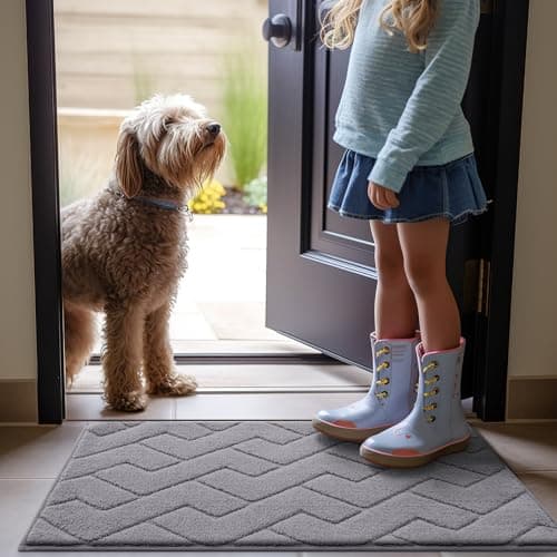 OLANLY Indoor Door Mat, 70x24, Dirt Resistant and Absorbent, Sturdy Non-Slip Rubber Backing, Easy to Clean, Washable Low-Profile Doormat for Entryway, Medium Gray - Thumbnail 2