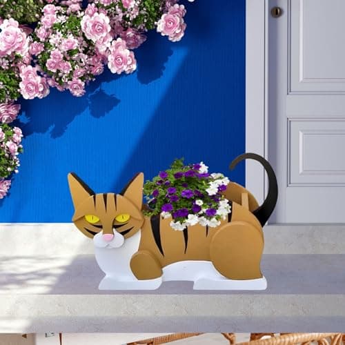 strolfay Orange and White Cat Planter, Cute Animal Shaped Plant Pot, Cat Flower Pot, Gifts for Women & Pet Lovers, Indoor Outdoor Garden Home Office Decor, 12.5 x 5.6 x 7.8 Inches - Thumbnail 3
