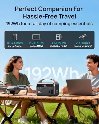 DaranEner Portable Power Station, 300W (Surge 600W) 192Wh(60,000mAh) Power Bank with 110V AC Outlet, LiFePO4 Battery for Home Emergency, Camping, Travel,& Outdoor Electronics(Option Solar Generator) - Thumbnail 2