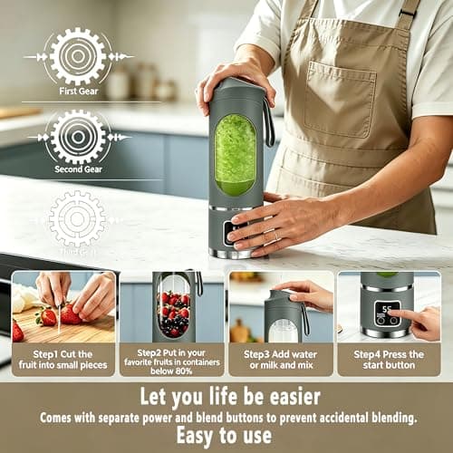 Portable Blender Electric USB-C,18OZ Portable juicer Shakes and Smoothies Blender, Citrus juicer,Small blenders, Comes with cleaning brush and straw,Smart time display,12 blades,with strong blending - Thumbnail 3