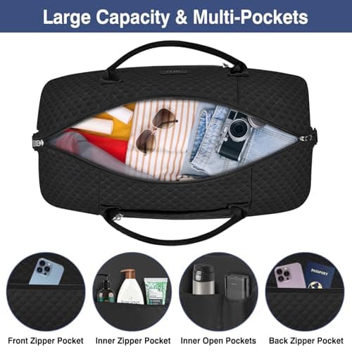 Weekender Bag for Women, Travel Duffel Bag Carry On Overnight Bag with Shoe Compartment Large Nylon Travel Weekend Tote Bag, 9a-black, L - Thumbnail 4