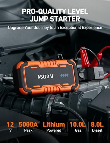 AstroAI P10 Car Battery Jump Starter, 5000A Portable Jump Starter Battery Pack for Up to 10L Gas & 8L Diesel Engines, 12V Lithium Jump Box, Auto Booster Pack with 3-Mode LED Lights & Jumper Cable - Thumbnail 2