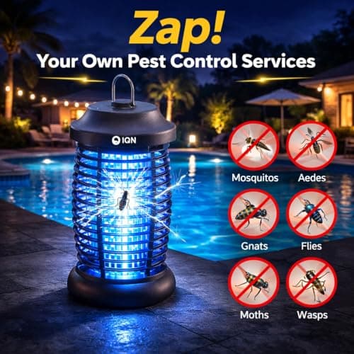 Bug Zapper Outdoor,15w Electric Mosquito Zapper with LED Light for Indoor,4200V Insect Fly Zapper Waterproof with 8.92ft Power Cord,Fly Trap Outdoor for Home,Patio,Backyard,Garden,Camping - Thumbnail 6