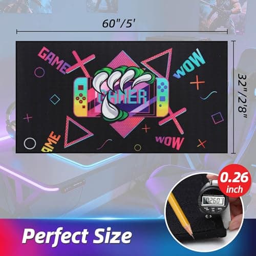 JSEI Gaming Rug for Kids Teens 32"x60" Machine Washable, Video Game Kids Rug with Paw and Controller Pattern, Non-Slip Gaming Floor Carpet Mat for Playroom, Living Room&Bedroom, Black - Thumbnail 2