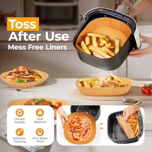 Air Fryer Paper Liners, 125Pcs Parchment Paper, Air Fryer Liners Disposable for Microwave, Non-Stick Air Fryer Liner Square Free of Bleach (8IN) - Thumbnail 4