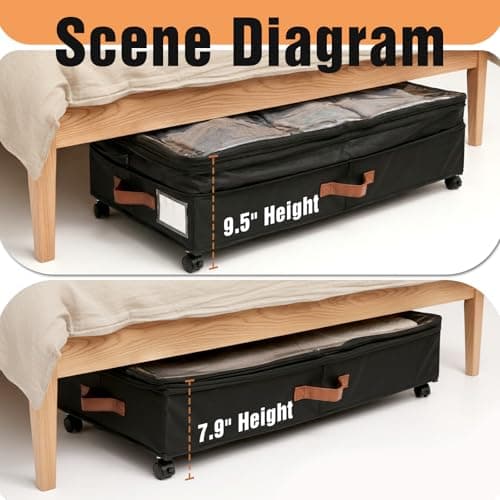 AVOKIHI 2 Pack Under Bed Storage with Wheels (Adjustable Height 7.9"-9.5"), 75L Rolling Underbed Storage Containers, Collapsible Metal Frame & Washable Fabric Drawer for Clothes, Shoes, Blankets - Thumbnail 5