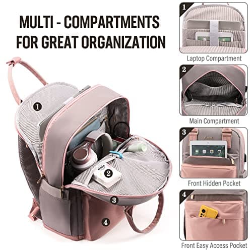 LOVEVOOK Laptop Backpack for Women, 15.6 Inch Anti-theft Laptop Bag with USB Port, Fashion Waterproof Computer Backpacks Teacher Nurse Backpack Purse for College Work - Thumbnail 3