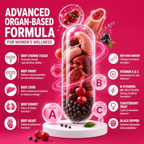 SKLIA Beef Organ Supplement for Women - Beef Liver, Kidney, Heart, Uterus Tissue, Ovary | Supports Women's Overall Energy and Wellness | Grass Fed, Pasture Raised in New Zealand, 120ct,1P - Thumbnail 4