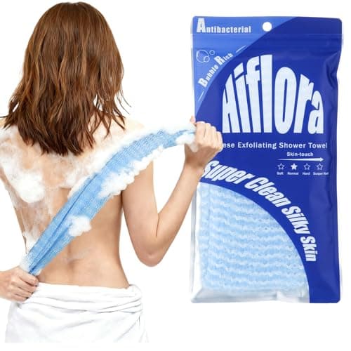 Back Scrubber for Shower and Dead Skin Removal, Exfoliating Body Scrubber for Smooth Skin Japan Washcloth for Shower & Bath, Versatile Body Scrub Towel, Ideal for Skincare, Blue Medium