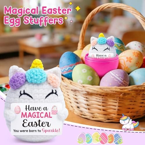 Funny Unicorn Easter Gifts for Kids Easter Basket Stuffers for Teens Girls, Easter Egg Fillers for Her Daughter Sister Friends Women Handmade Positive Crochet Animals Emotional Unicorn Support Present - Thumbnail 6