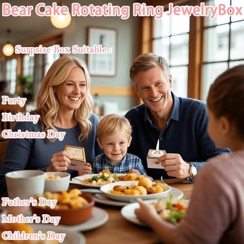 Weijimir Little Bear Cake Rotating Pink Ring Box for Proposal, Engagement Ring Box Wedding Day Birthday, Surprise Ring Bearer Proposal Box Necklace Bracelet Ring Rotating Jewelry Box for Women - Thumbnail 6