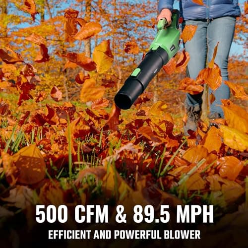 WORKPROX Leaf Blower Cordless, 20V Electric Blower with 4.0Ah Type-C Charging Battery, 89.5MPH 500CFM, Lightweight Handheld Mini Blowers for Lawn Care, Patio Cleaning, Dust, Blowing Leaves - Thumbnail 2