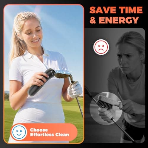 Electric Golf Club Brush Cleaner: 1030 RPM 360° Auto-Rotating Brush with 3-Stream Water Spray, 2 Speeds, 2 Brush Heads, 3.38 Oz Water Tank, Type-C 2000mAh Battery, Storage Bag - Golf Accessories Gift - Thumbnail 6