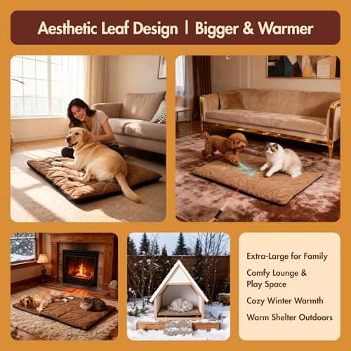 Vagascape Dog Bed, Waterproof Pet Bed with Removable Cover, Comfort Cat Dog Pad for All Seasons, Heating Khaki Rectangle Cat Mat with Nonskid Bottom(48"x28") - Thumbnail 3