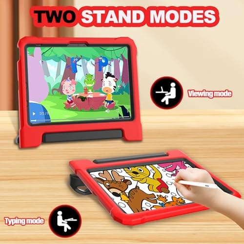 YIHE Kids Case for iPad (A16) 11th Generation 11 Inch 2025 & iPad 10th Generation 10.9 inch 2022, with Built-in Screen Protector and Handle Stand, Full Body Shockproof Protective Cover, RedBlack - Thumbnail 3