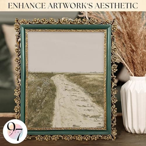 97 Decor Vintage Picture Frame 8x10 - Gold And Blue 8x10 Picture Frame, Elegant Antique Frames 8 X 10 With Glass Front, Fancy Ornate Frame 8x 10 For Photo Display Tabletop And Wall Mounting, - Thumbnail 2