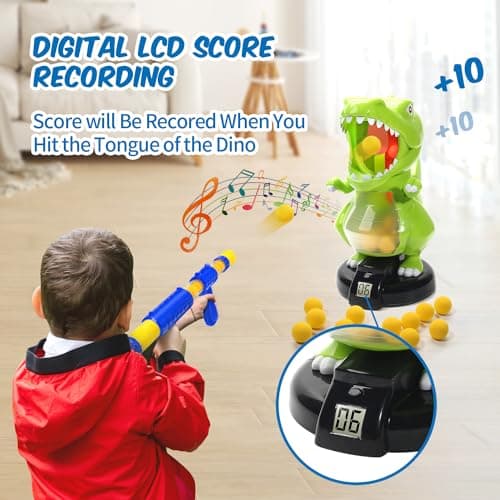 EagleStone Dinosaur Shooting Toys for Boys 5 6 7 8 9 Years Old, Electronic Kids Target Games w/ Air Pump Gun, LCD Score Record, Sound, 24 Foam Balls, Birthday Party Favor,Christmas Gifts for Toddlers - Thumbnail 2