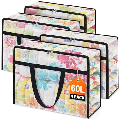 EdenDwell 4 Packs Clear Under Bed Storage Containers - 60 L Large Capacity Clothes Storage Bags with Lid & Sturdy Handles, Foldable Moving Bags, Clothing Organizer Totes for Bedding, Comforter, Sheet - Image 1