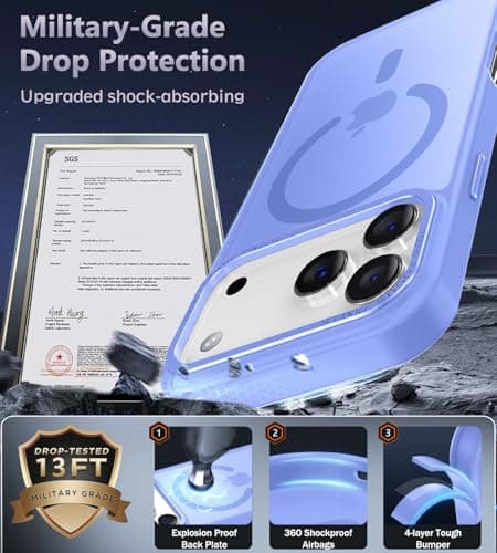 Newfuture Magnetic for iPhone 17 Pro Max Case [Compatible with Magsafe] [Military Grade Drop Protection] Translucent Matte Anti-Scratch Shockproof Protective Phone Cover 6.9 Inch, Light Purple - Thumbnail 5