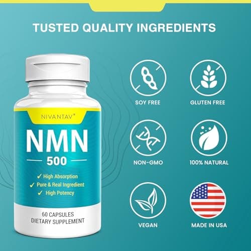 NMN Supplement, 99% Pure NMN 500mg for NAD+, 60 Capsules (60 Days Supply) - Thumbnail 6