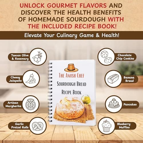 Complete Sourdough Bread Starter Kit, Glass Sourdough Starter Jar Kit & Tons of Sourdough Baking Supplies - Sourdough Starter Kit Includes Sourdough Jar, Banneton Bread Proofing Basket & More - Thumbnail 4