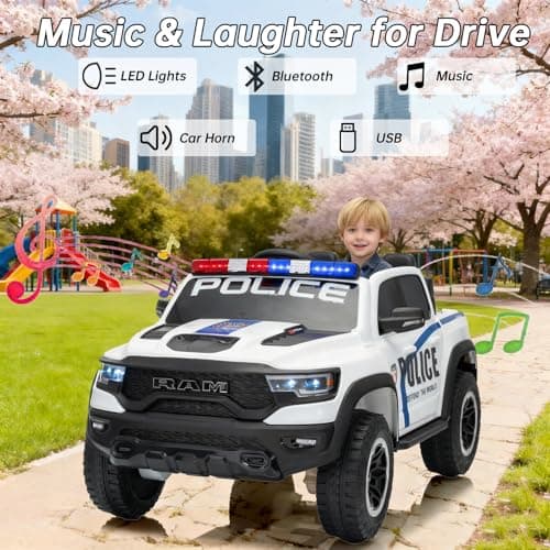 Police Car 24V Ride on Toys for Kids, 2 Seater Ride on Car for Kids Remote Control Kids Electric Cars Kids Driving Car with Bluetooth, Power of Wheel Car for Kids Truck for All Types of Road - Thumbnail 5
