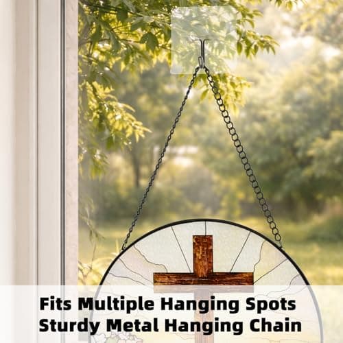Russel Molly 8 Inch Stained Glass Cross and Wildflowers Suncatcher Christian Stained Glass Windows Hanging Flower Cross Gift for Religious Mother's Day Faith Christian Gifts Religious Home Decor - Thumbnail 6