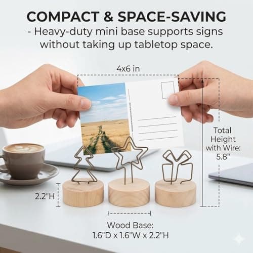 12 Pack Wooden Table Number Holders, Rustic Place Card Holders with Metal Star & Tree Clips, Photo Memo Note Stands for Wedding Reception, Party Decoration, Buffet Signs, Home Office Desk Accessories - Thumbnail 2