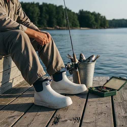 WOVENPAK Deck Boots for Men, Rain Boots Men, Waterproof Fishing Boot, Mens Deck Boots, Anti-slip Rubber Work Ankle Rain Boot Shoes for Outdoor Fishing, Boating, Size 8 - Thumbnail 2