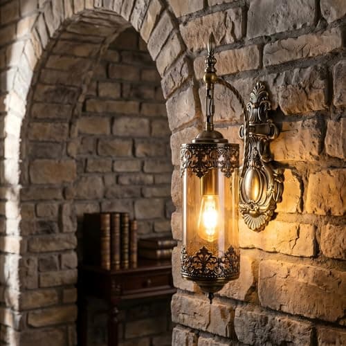Omgomne Rustic Wall Sconce with Amber Glass Gothic