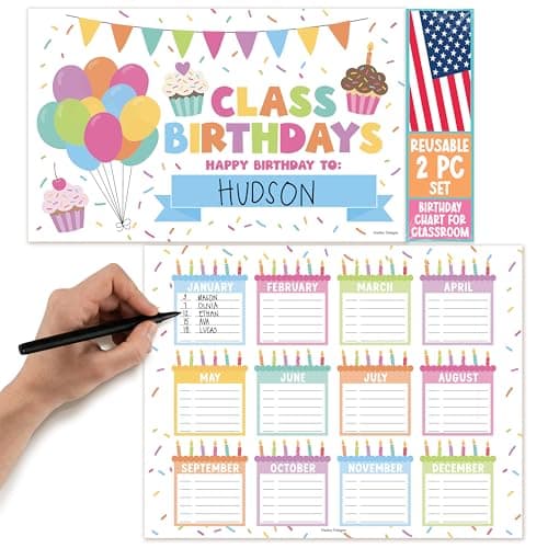 Happy Birthday Bulletin Board Set for Classroom - Dry Erase Birthday Calendar for Classroom Decor, Reusable Class Birthdays Chart, Preschool Kindergarten Elementary Bulletin Board Decorations - Image 1
