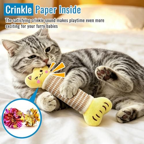 ENNOKEY Cat Toys Pillows, Catnip Cat Kicker Toys, 2 PCS Durable Chew Toy with Scratching Mat, Crinkle Sound Silvervine Cat Pillow for Teeth Cleaning, Interactive Kitten Toys for Indoor Cats - Thumbnail 4