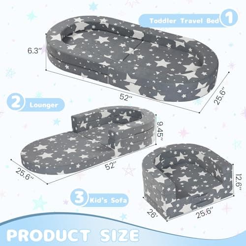 Winzoo Toddler Travel Bed Portable with Washable Cover, Soft Foam Foldable Floor Bed for Kids 1–3yr, No Assembly - Thumbnail 2