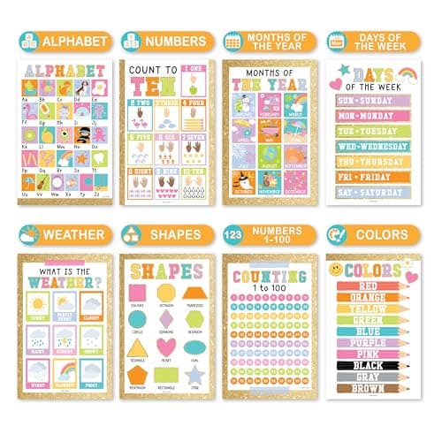 Hadley Designs 16 Educational Posters for Toddlers 1-3 - Learning Poster for Kids Ages 3-5, Alphabet Chart Playroom Homeschool Daycare & Classroom Decor, Kindergarten & Preschool Classroom Must Haves - Thumbnail 4