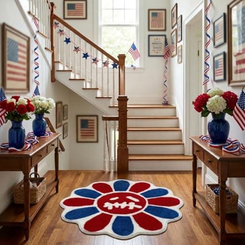 Shovagy Trippy Happy Face Rug 4th of July Bathroom Rugs Patriotic Independence Day Decor Carpet Tufted Quick Dry Non Slip Bath Mats Water Absorbent 3.3FT Red Blue White Bathroom Rugs - Thumbnail 3