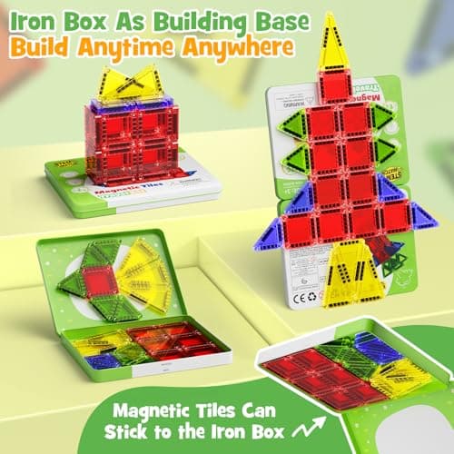 STEM MATCH Magnetic Tiles Travel Set for Toddlers - Montessori Educational Sensory Building Blocks, Preschool Learning Toys for 3+ Year Old Boys Girls - Thumbnail 2