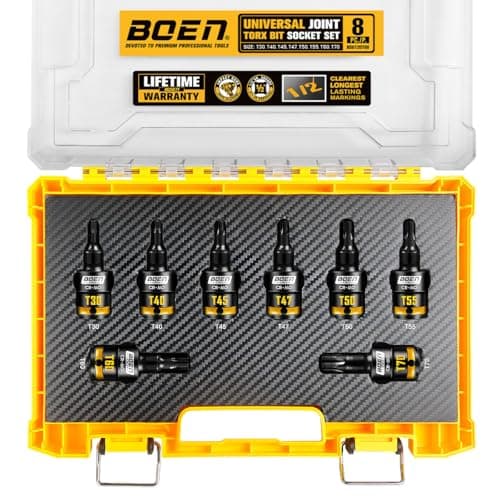 BOEN 1/2" Drive Swivel Impact Torx Bit Set, 8-Pieces Universal Size (T30, T40, T45, T47, T50, T55, T60, T70), Impact Star Bit Socket Set, Embossed and Painted Marking, CR-MO Steel - Image 1
