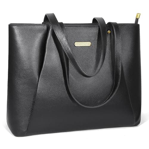 Blofinche Genuine Leather Tote Bag for Women Work Laptop Bag, 15.6 Inch Large Professional Computer Bag with Zipper Closure, Commuter Business Purse for Office Travel, Black
