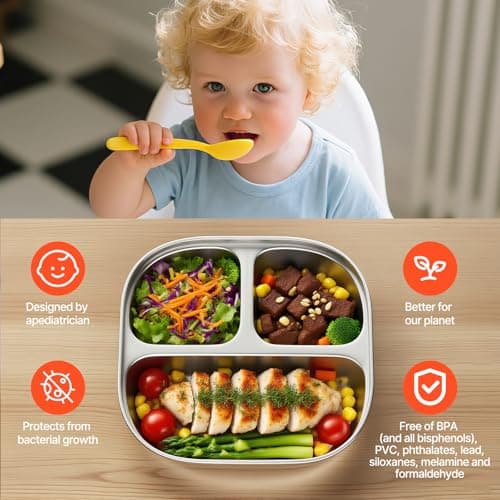 ENCYS Set of 4 Snack Containers,Stainless Steel Kids Plates,Stainless Steel Toddler Plate with Silicone Lids- Reusable Meal Prep Lunch Containers for Kids Non Toxic & 100% BPA Free - Thumbnail 5