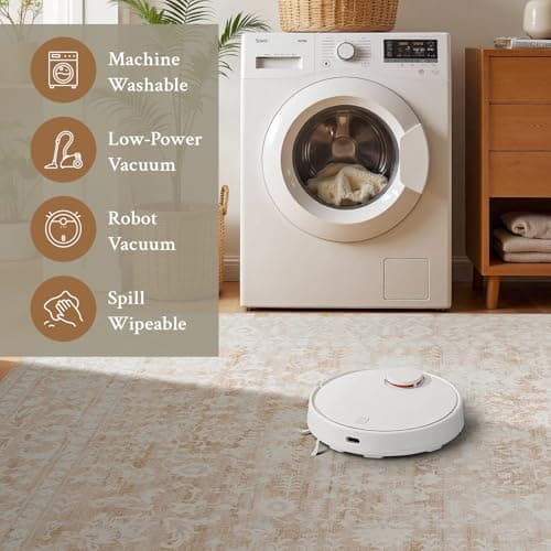 RUGVIGO Beige Floral Washable 5x7 Area Rugs for Living Room, Vintage Neutral Non Slip Bedroom Rug, Indoor Retro Soft Distressed Carpet for Home Office Dorm Dining Room - Thumbnail 5