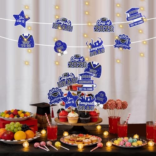 Graduation Decorations 2026 Graduation Party Decorations 32Pcs Blue Graduation Table Centerpiece Sticks with String Lights for College High School Congrats Grad Party Decor Supplies Favors Photo Props - Thumbnail 2