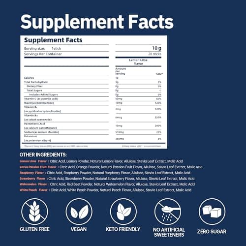 Syloni Electrolytes Powder Packets, Lemon Lime 20 Sticks, Sugar Free Hydration Packets Electrolyte Drink Mix with 7 Vitamins and Electrolytes, Keto Friendly, Vegan, Gluten Free - Thumbnail 6