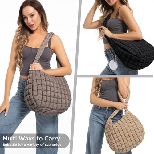 Puffer Tote Bag for Women Large Quilted Tote Bag Quilted Carryall Bag Soft Puffy Crossbody Bag Hobo Handbags Puff Purse - Thumbnail 3