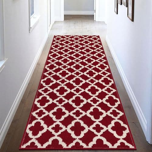 U'Artlines Runner Rug for Hallway 2×6feet Non Slip Kitchen Floor Carpet Runners Red Geometric Pattern Washable Area Rug for Entryway Bathroom