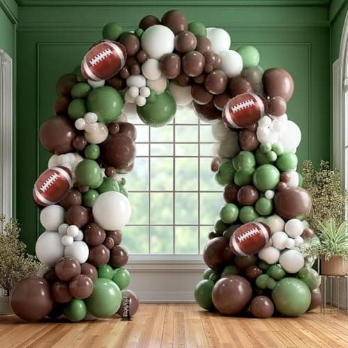 Football Balloon Garland Arch Kit, 137Pcs Sage Green White and Coffee Brown Balloons with Football Foil Balloon for Touch Down Rugby Sport Theme Superbowl Party Decorations - Thumbnail 5