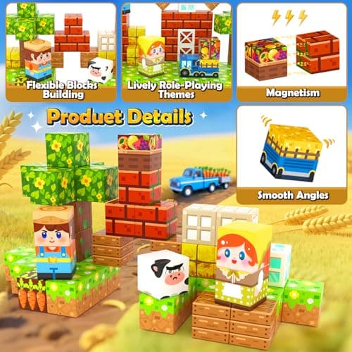 Soyee Magnetic Blocks Travel Toddler Toys Magnet Building Tiles Construction Cubes STEM Sensory Learning Farm Toys with Box Christmas Birthday Gifts for Kids Ages 3 4 5 6 7 8 Year Old Boys Girls - Thumbnail 3